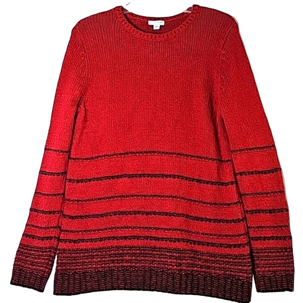 J. Jill Womens Sz S Red and Black Wool Blend Crew Neck Cozy Casual Sweater